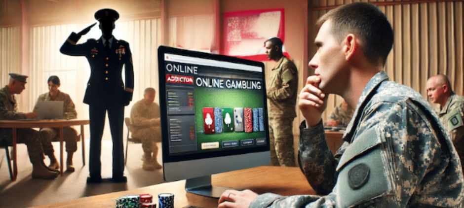 A military man plays in an online casino